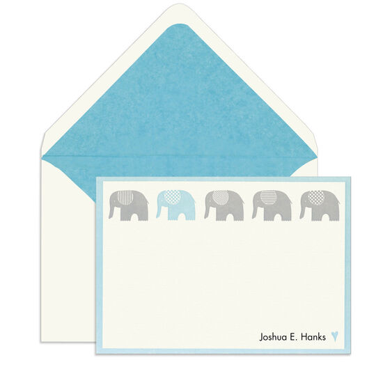 Blue Elephant Engraved Motif Flat Note Cards